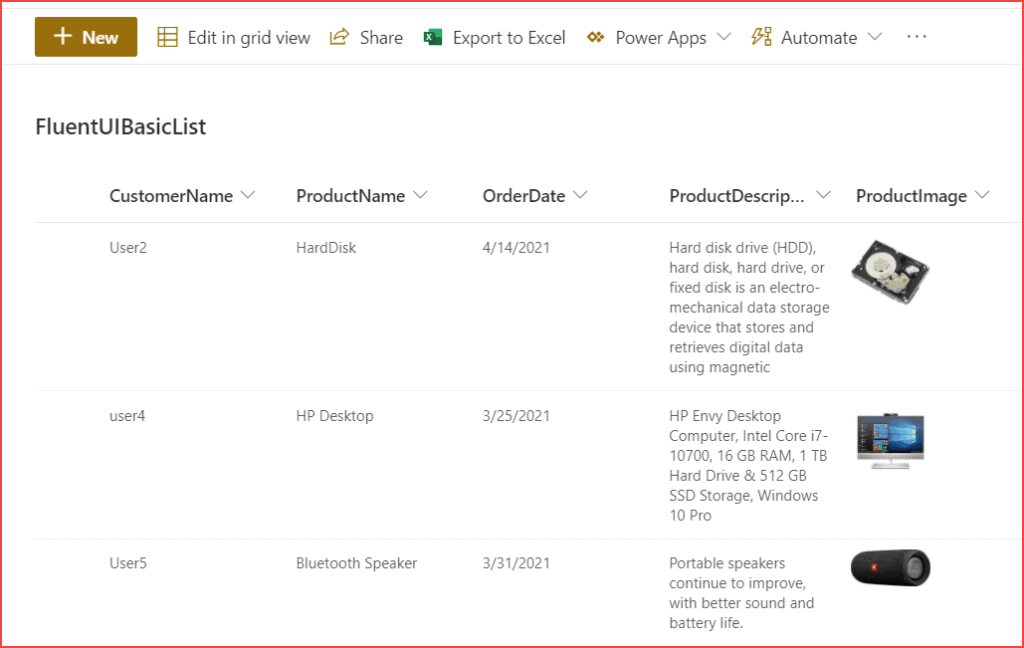 SharePoint Framework (SPFx) Fluent UI Basic List Example