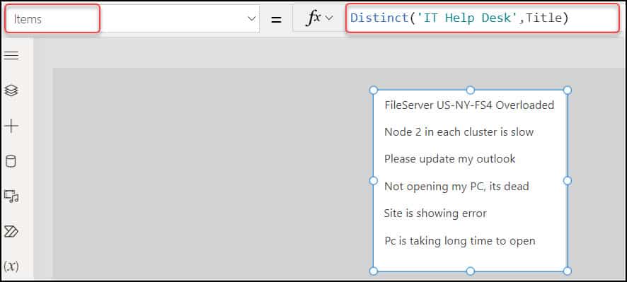 Display SharePoint Text Values in Power Apps Modern Tab List Control