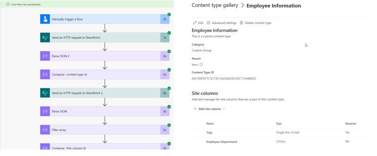 How to add Site columns to SharePoint content type using Power Automate?