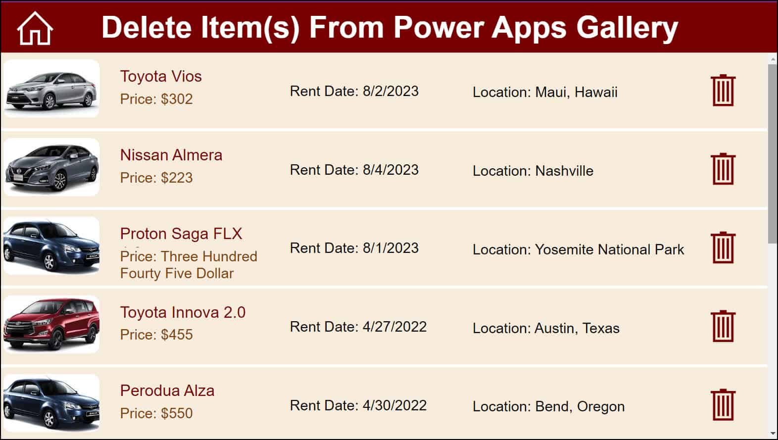 Delete items from Power Apps Gallery Delete items from Power Apps Gallery