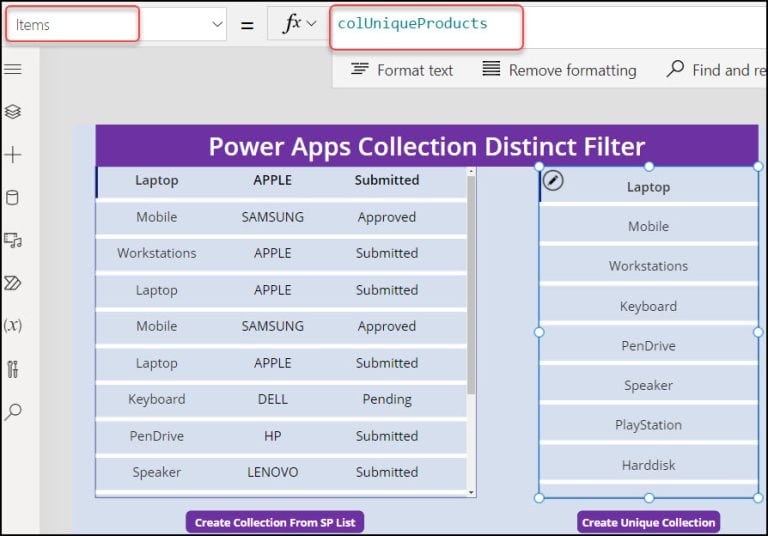 Power Apps Collection Distinct Filter [With Different Data Types]