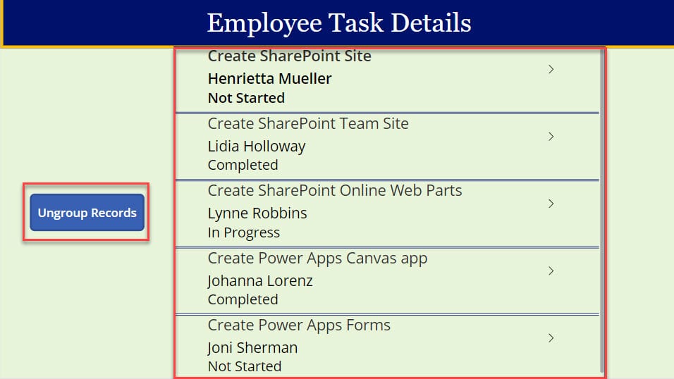 Power Apps Gallery Ungroup() Collection