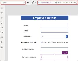 Show/Hide fields in Power Apps based on yes or no