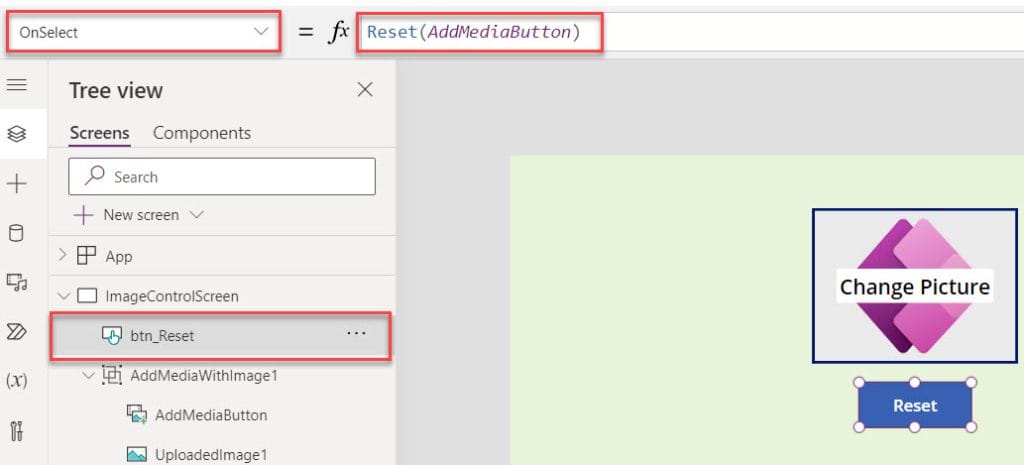 power apps reset image