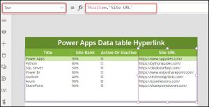 Power Apps Data Table URL