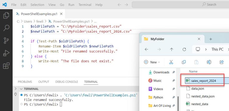 How to Check if a File Exists and Rename it Using PowerShell?