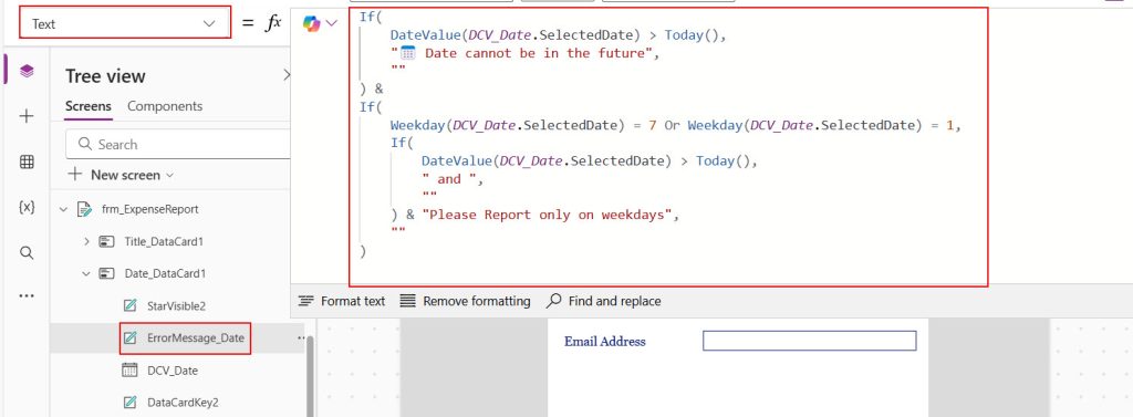 date validations in power apps form