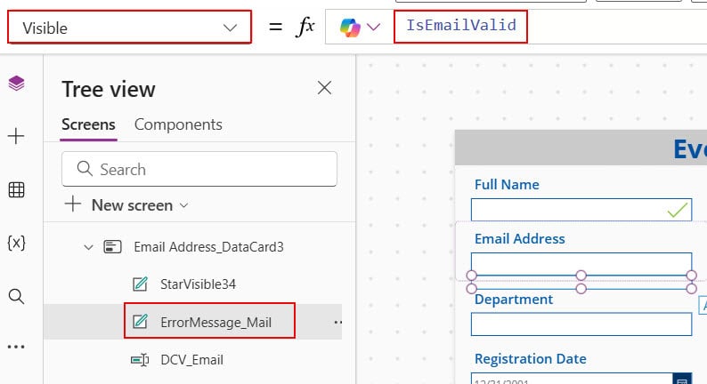how to validate email address in power apps