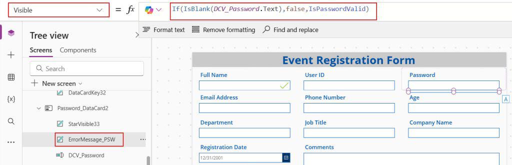 how to validate password field in power apps forms