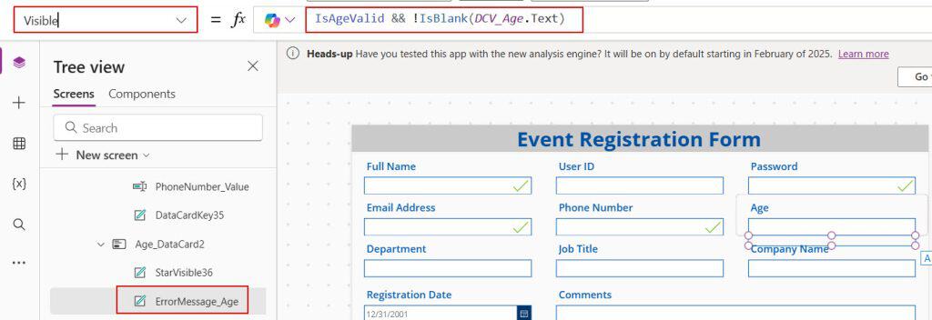 power apps age field validation