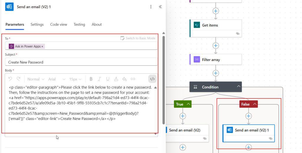 power apps canvas app forget password for user