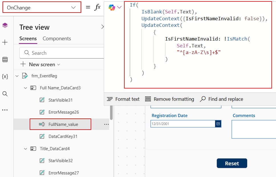powerapps form validation error message