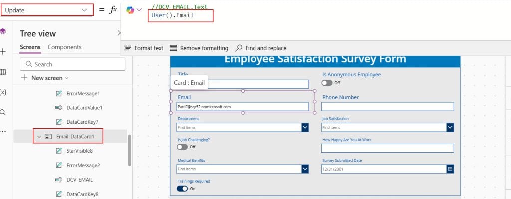 create anonymous email in power apps from current user email