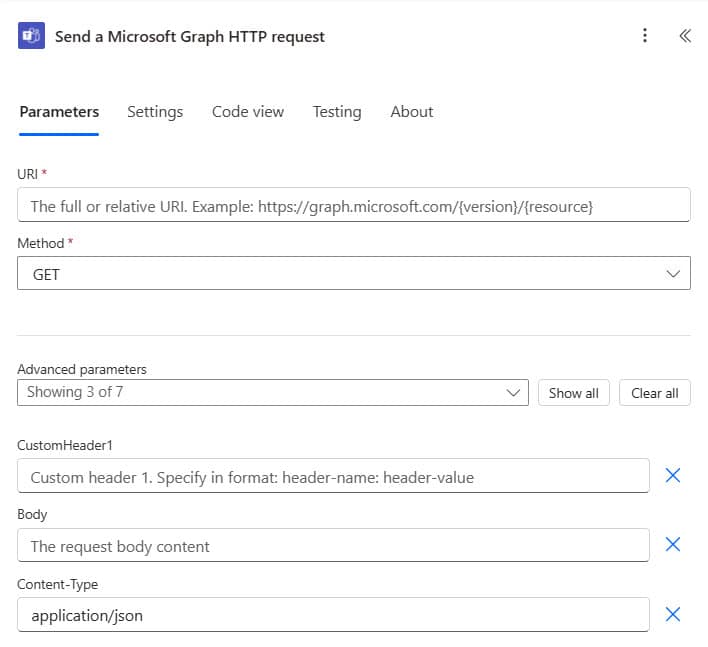 Power Automate Send a Microsoft Graph HTTP request