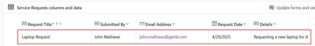 Power Automate insert a row in Dataverse