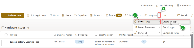 Create Power Apps Canvas App With Data From a SharePoint List