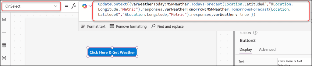 Show tomorrow temperature on Power Apps page