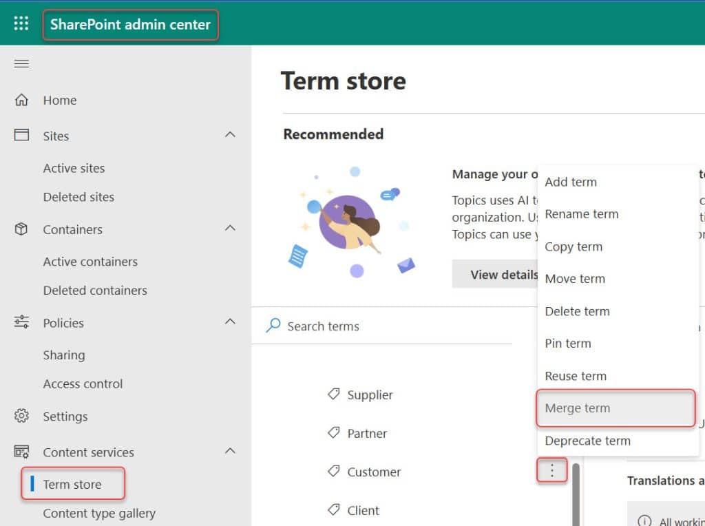 Select terms to merge in SharePoint Term Store