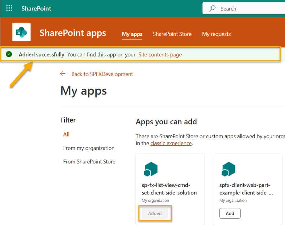 SPFx Error Couldn't add app check network connection try again