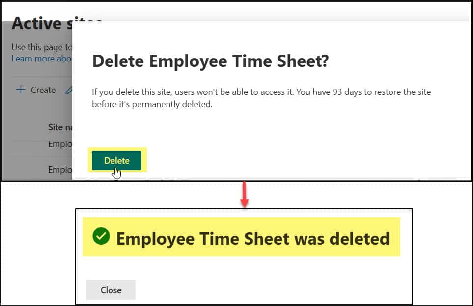 A compliance policy is blocking this current site deletion in SharePoint