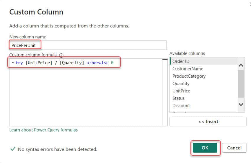 Add Column If an Error in Power BI Power Query
