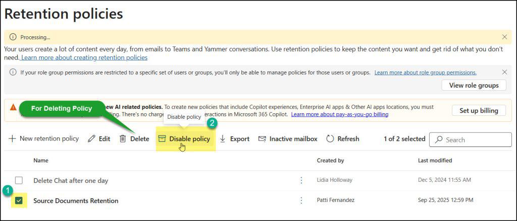 How to fix A compliance policy is blocking this site deletion SharePoint