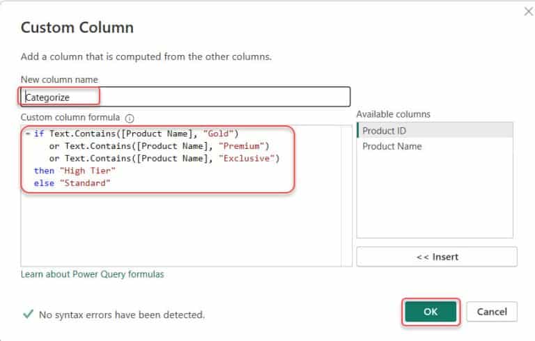 How to Add Column If Contains in Power Query Power BI