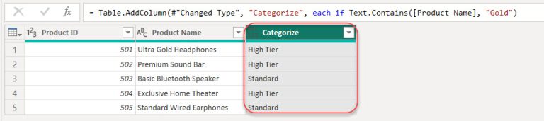 How to Add Column If Contains in Power Query Power BI