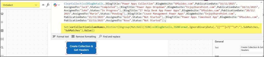 Power Apps Get Collection Column Names