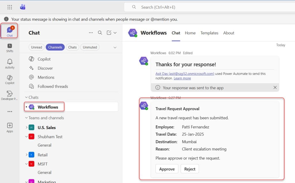 Power Automate Send Approval Notifications Inside a Teams Workflow Chat