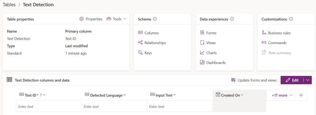 Power Automate flow using AI Builder to detect text in Dataverse