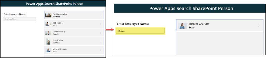 Search SharePoint Person Name in Power Apps