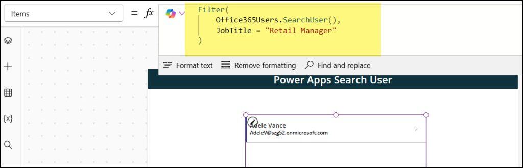 Search User JobTitle Without Using Power Apps Text Box
