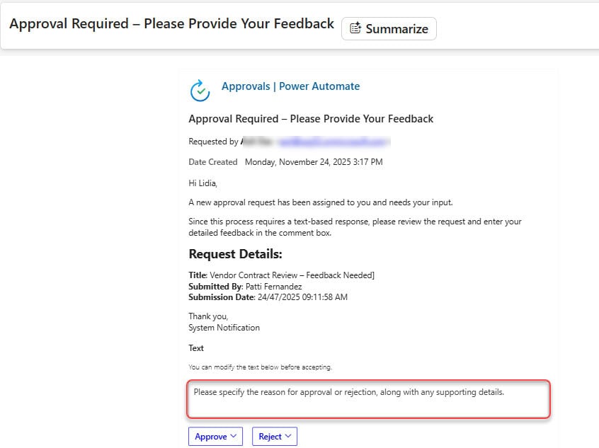 Start and Wait for an Approval of Text Action Power Automate