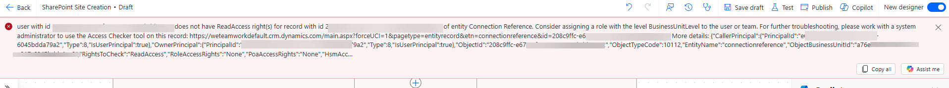 User Does Not Have ReadAccess for Connection Reference in Power Automate