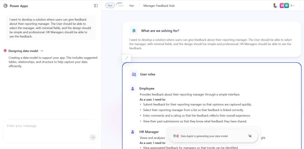 build app using Power Apps Vibe