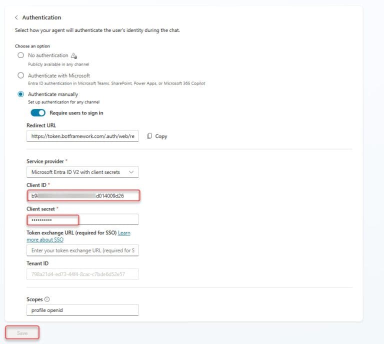 Set Up Manual Authentication in Microsoft Copilot Studio