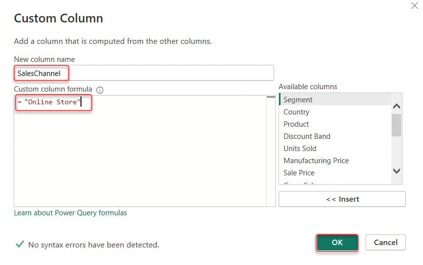 power query add column with text
