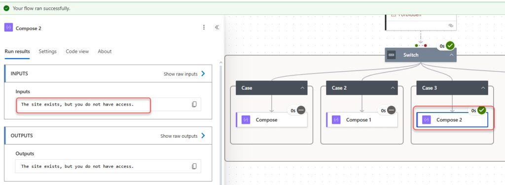 check Site exists but you do not have access in power automate