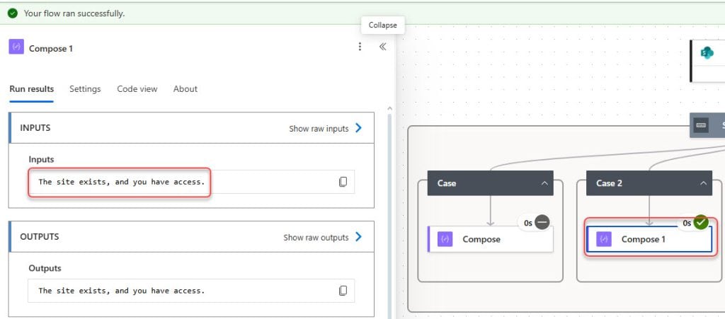 how to check Site exists and you have access in power automate