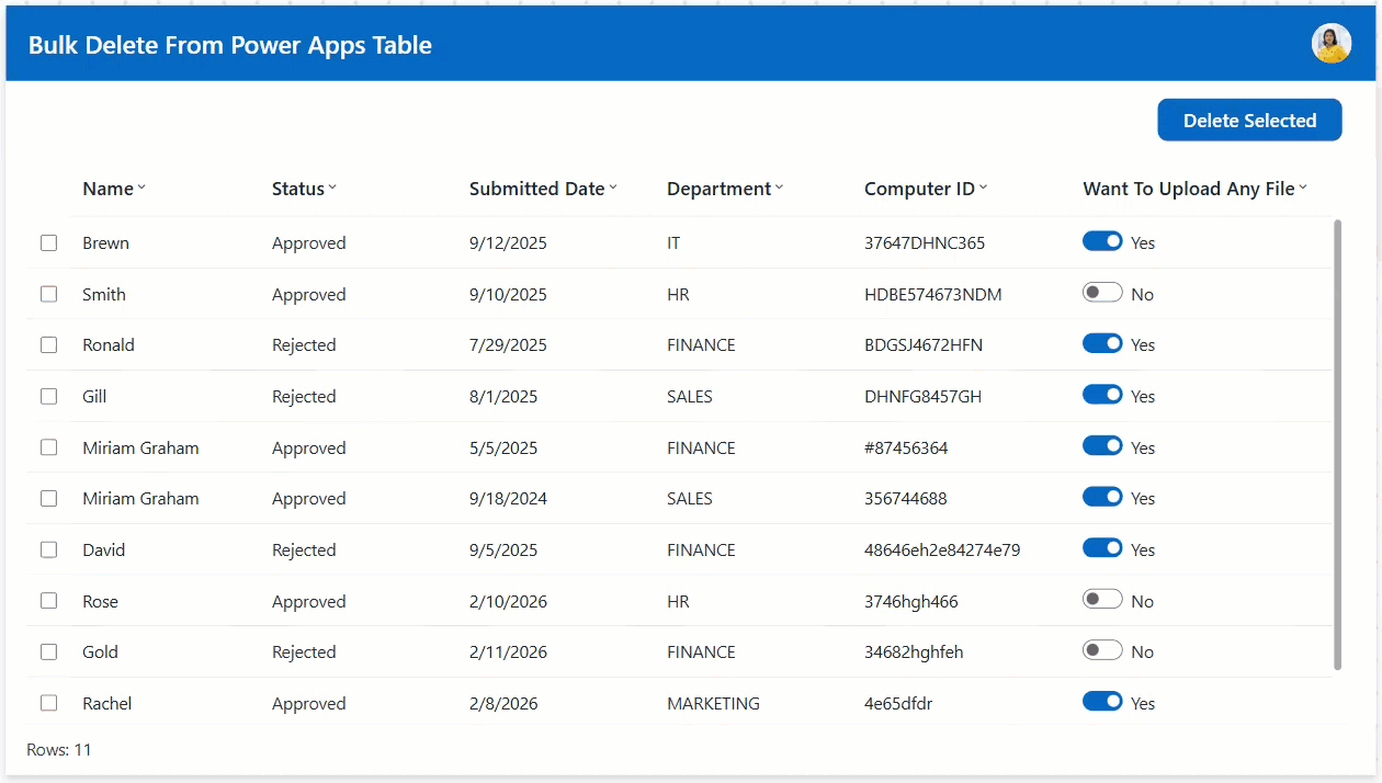 Bulk Delete from a Power Apps Table Using Confirm()