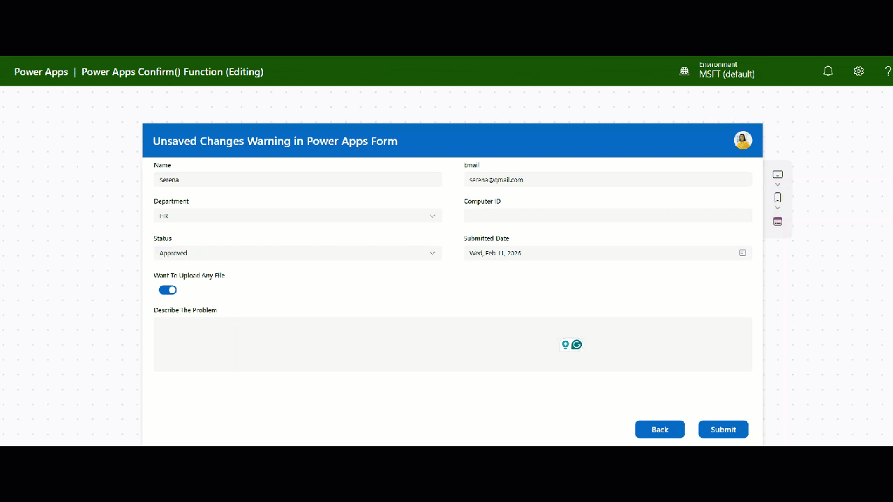 Confirm() Function in Power Apps